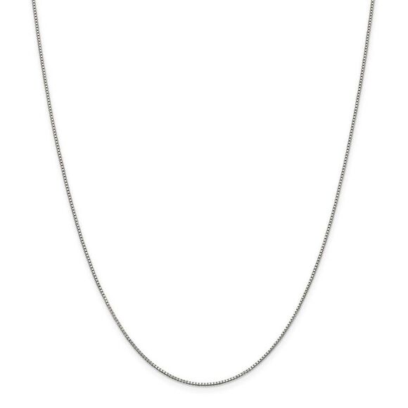 0.9mm Rhodium Plated Sterling Silver Solid Box Chain Necklace, 16 Inch - Picture 1 of 6